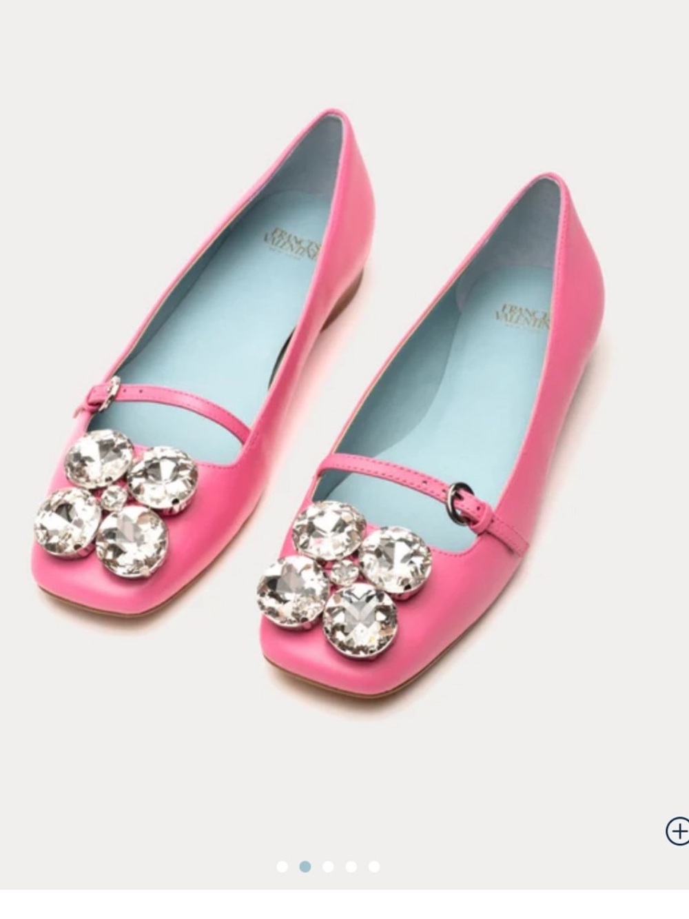 Frances Valentine Pink Josephine Square Toe Ballet Flat Crystal Jewels-9. NWT